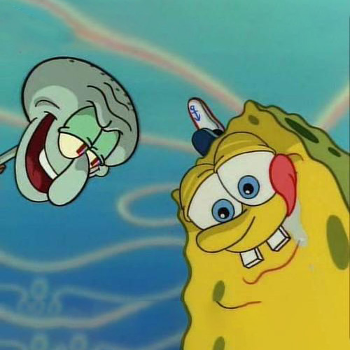 spongebob and squidward looking down